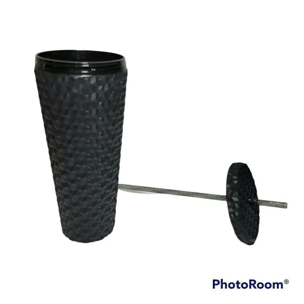 Walmart Textured Tumbler Cup Reusable 26 oz Matte Black Screw Top Lid w/Straw‎